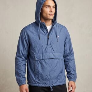 Old Navy Men's Anorak Windbreaker Jacket Blue Hooded Pullover Surplus Large